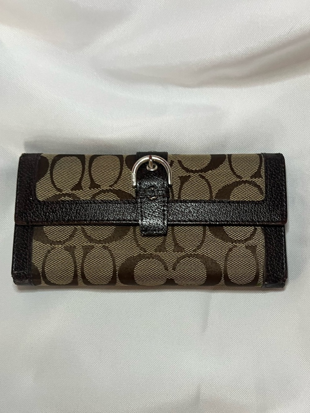 Coach Women’s Brown Signature Canvas Continental Wallet w/ Dark Brown Trim
